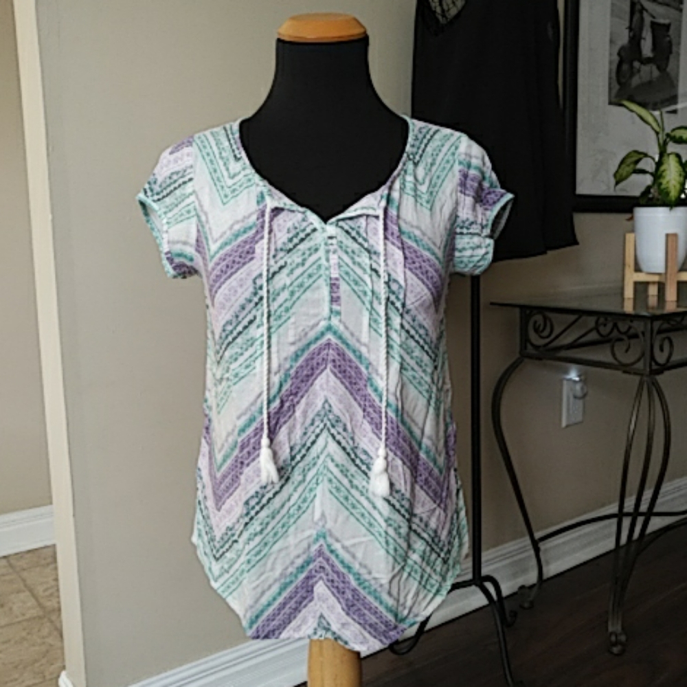 Boho style top with tassel tie front S